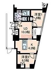 グランシティーラピュタタワー 11階2LDKの間取り