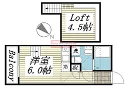Ａｋａｒｉ ｈａｂｉｔｅ Ｂ棟 1階ワンルームの間取り