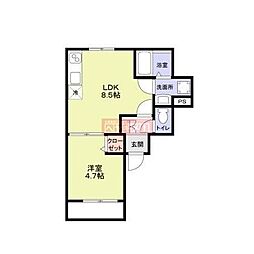 CERASUS小竹 1LDKの間取図画像