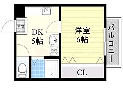 フレンド2大成 1DKの間取図画像