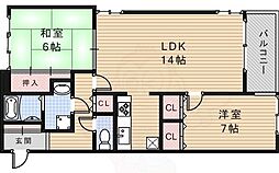 ラークヒルコート 1階2LDKの間取り