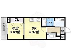 仮称）中筋PJ 2階1DKの間取り