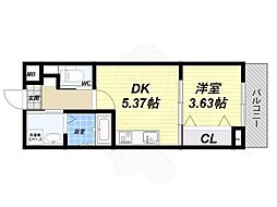 仮称）中筋PJ 3階1DKの間取り