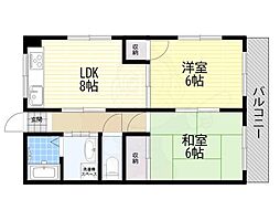 リヒテール中山 2LDKの間取図画像