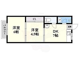 仁川コーポ 2DKの間取図画像