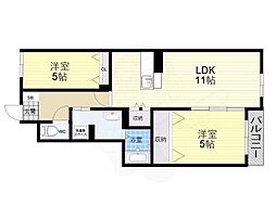 D1 2LDKの間取図画像