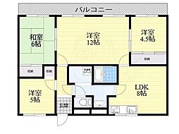 いなぱれす宝塚 4LDKの間取図画像