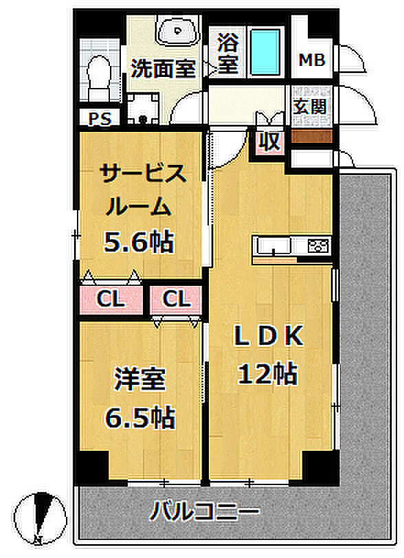 ライオンズマンション神戸本山(1SLDK) 2階の間取り