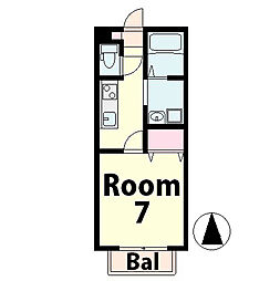 サンコート三雲 1階1Kの間取り
