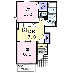サンライズ・ヒル 1階2DKの間取り