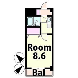 フィルド668 2階1Kの間取り