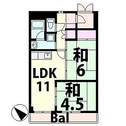 コーポドルフィン 2LDKの間取図画像