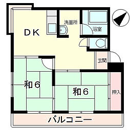 アパートメントムゲン 2DKの間取図画像