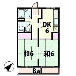 藤井ハイツ 2階2DKの間取り