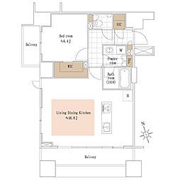 クオリア神南フラッツ 1LDKの間取り