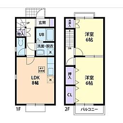 ヴェルドミール神栖 2階2DKの間取り