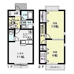 メゾン・クレール　C棟 2階2LDKの間取り