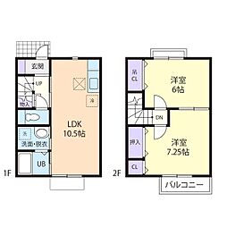 AZUR　I 2階2LDKの間取り