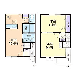 Girasole　K・T（ジラソーレケーティー） 2階2LDKの間取り