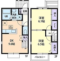 Grand　Soleil　A 2階2DKの間取り