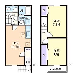 QUALL 2階2LDKの間取り