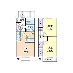 グリーンハイツ 2LDKの間取図画像