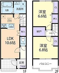 9/1(仮称)渋川市金井逆川テラスハウス B 2LDKの間取図画像