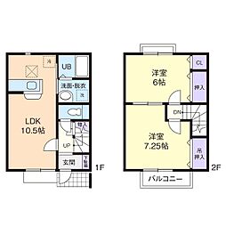 サニーヒル東前D 2LDKの間取図画像