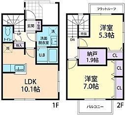 10/1(仮称)木更津市高砂一丁目テラスハウス A 2LDKの間取図画像