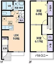 テルハウス 2DKの間取図画像