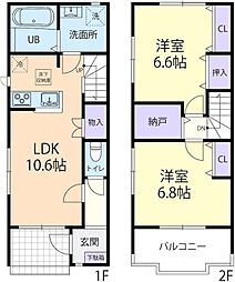 11/1(仮称)小山市喜沢テラスハウス B 2LDKの間取図画像
