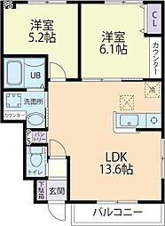Douxmaison宿根 2LDKの間取図画像