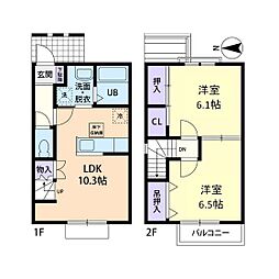 ボヌールタカノA 2LDKの間取図画像