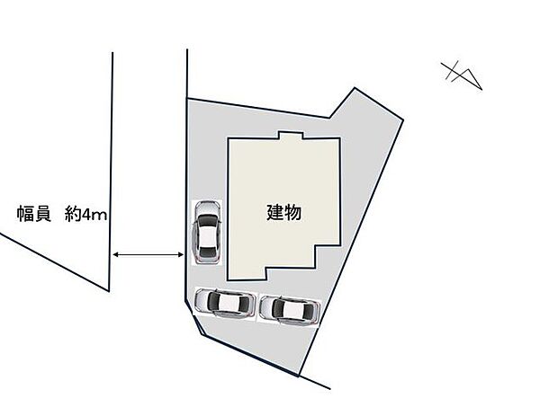 【区画図】駐車場の拡張を行い、駐車2台可能となっております。