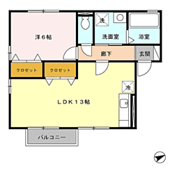 サニーコート杉本　Ｄ 2階1LDKの間取り