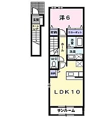 サニーウエスト 2階1LDKの間取り