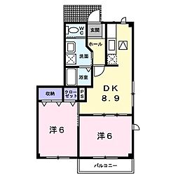 グロ−イング・アップI 1階2DKの間取り