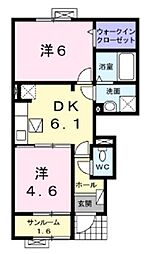 メディオカーサ　Ｋ 1階2DKの間取り