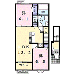 グラン　ブルーII　Ａ 2階2LDKの間取り