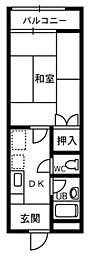 ジュネス敦賀 205 2階1Kの間取り