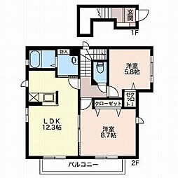 シャーメゾン呉竹 2階2LDKの間取り