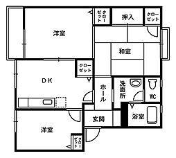 もくれん館B 3DKの間取図画像