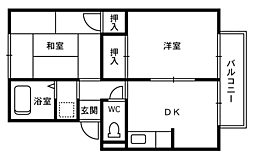 ロイヤル櫛林1 2DKの間取図画像