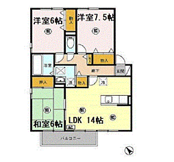 ハイツＲ 201 2階3LDKの間取り