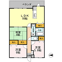ラフィネ　マノワール 2階3LDKの間取り