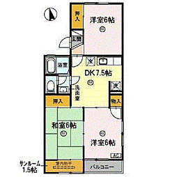 サニーコート聖　Ａ棟 201 2階2LDKの間取り