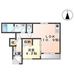 メルヴェール 1階1LDKの間取り