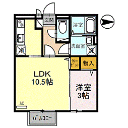 コンフォートヴィレッジ　Ａ 2階ワンルームの間取り