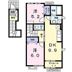 サナンドイ−スト　Ａ 2階2DKの間取り