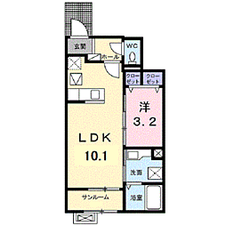 パークサイド　メゾン 1階1LDKの間取り